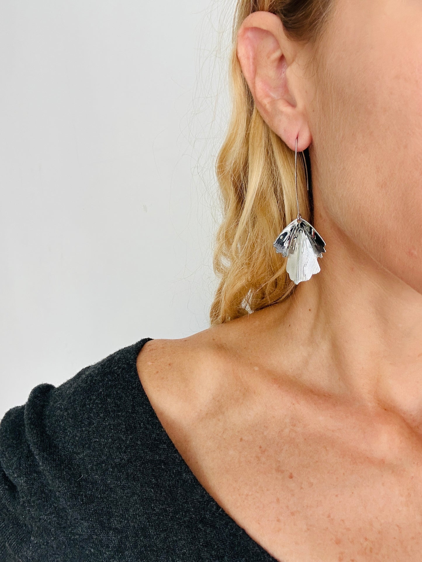 Pendientes HOJA Larga Plateado