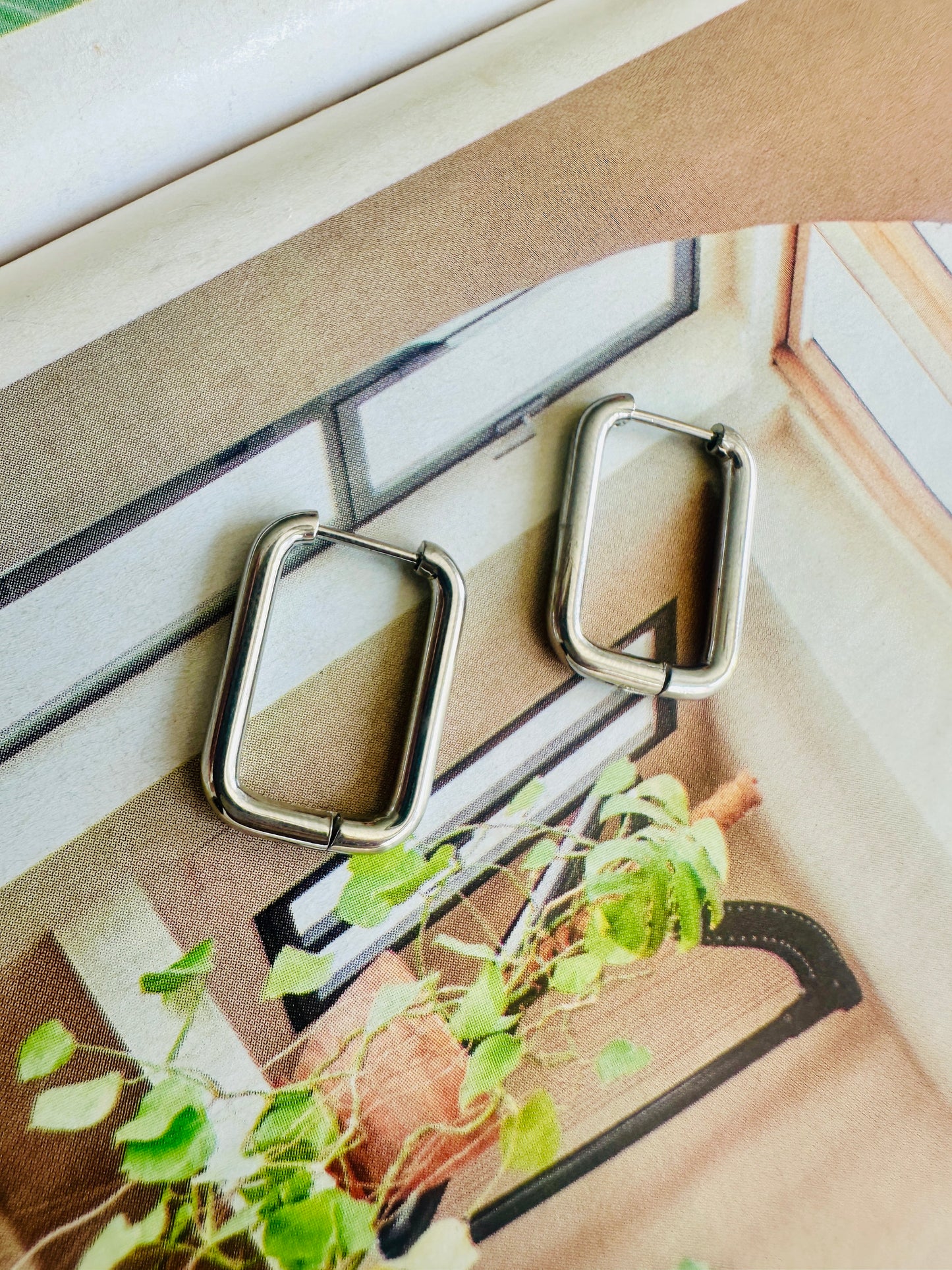 Pendientes SIMPLE Rectangulo Plateado