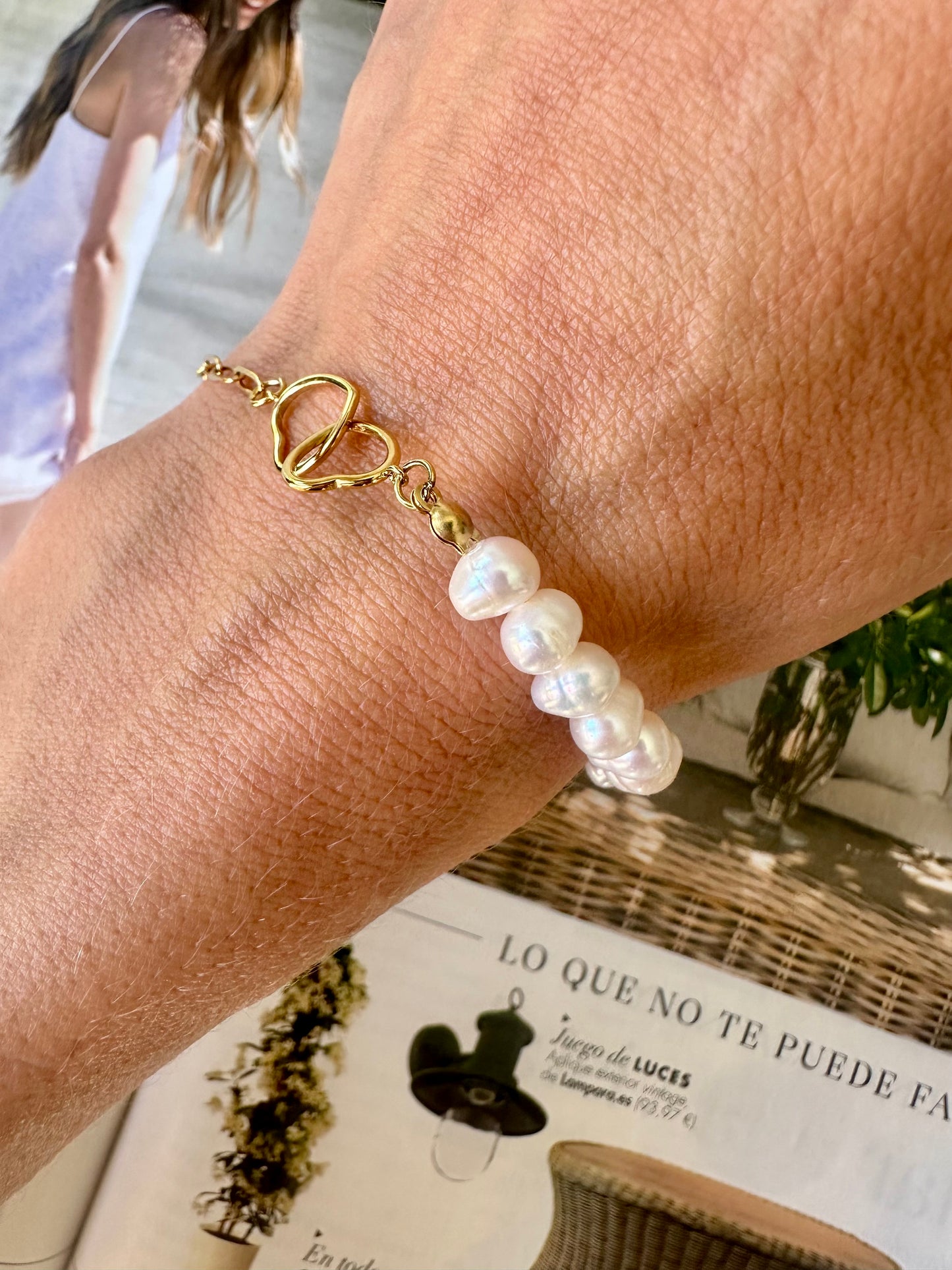 Pulsera AMOR y PERLAS Dorado
