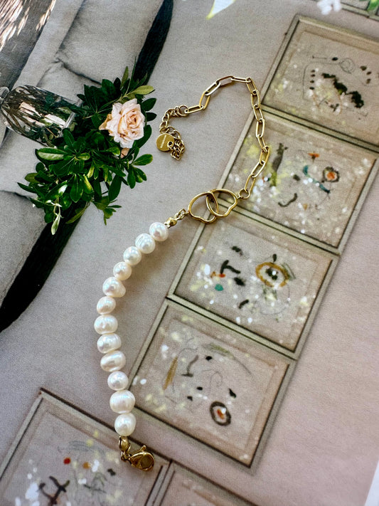 Pulsera AMOR y PERLAS Dorado
